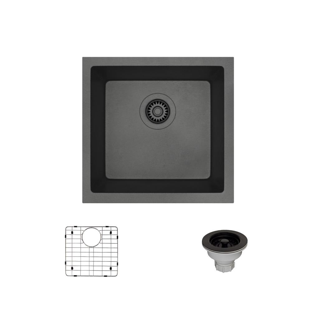 Rene 18" Composite Granite Kitchen Sink, Carbon, R3-1003-CAR-ST-CGS - The Sink Boutique