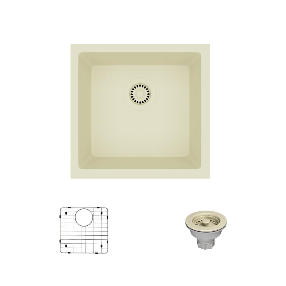 Rene 18" Composite Granite Kitchen Sink, Ecru, R3-1003-ECR-ST-CGS - The Sink Boutique
