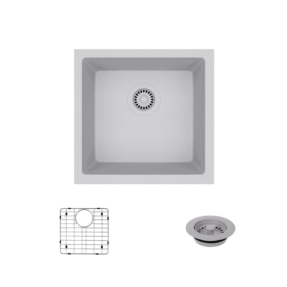 Rene 18" Composite Granite Kitchen Sink, Pewter, R3-1003-PWT-ST-CGF - The Sink Boutique