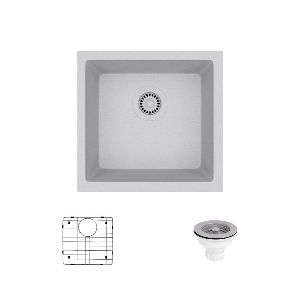 Rene 18" Composite Granite Kitchen Sink, Pewter, R3-1003-PWT-ST-CGS - The Sink Boutique