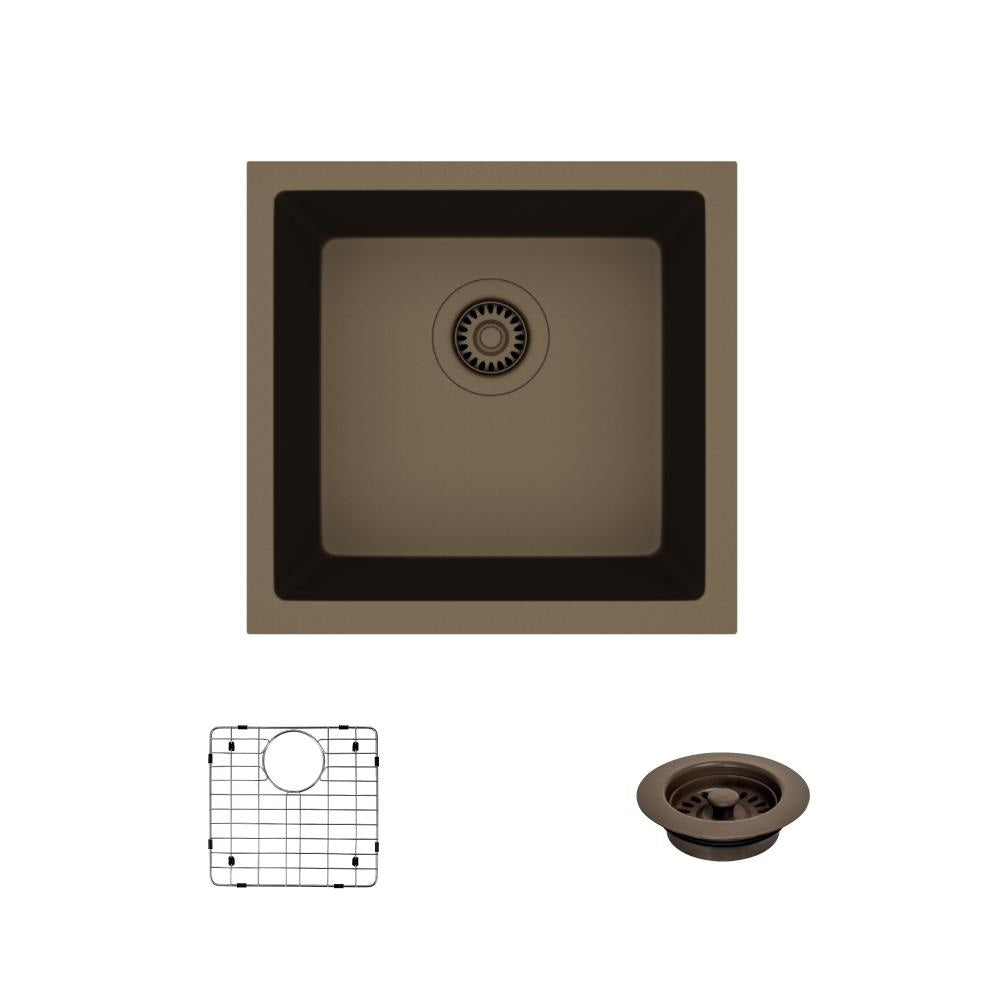 Rene 18" Composite Granite Kitchen Sink, Umber, R3-1003-UMB-ST-CGF - The Sink Boutique