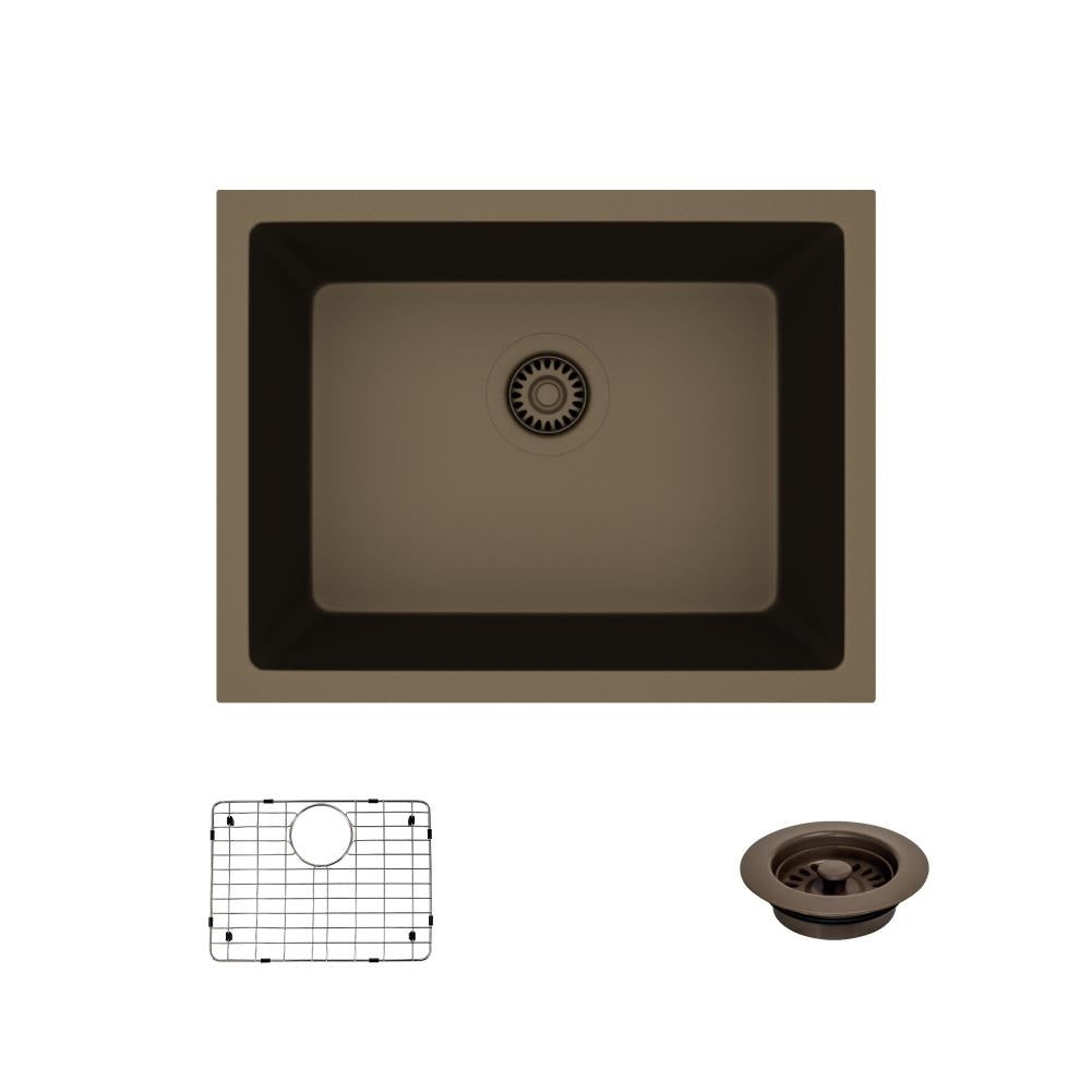 Rene 22" Composite Granite Kitchen Sink, Umber, R3-1004-UMB-ST-CGF - The Sink Boutique