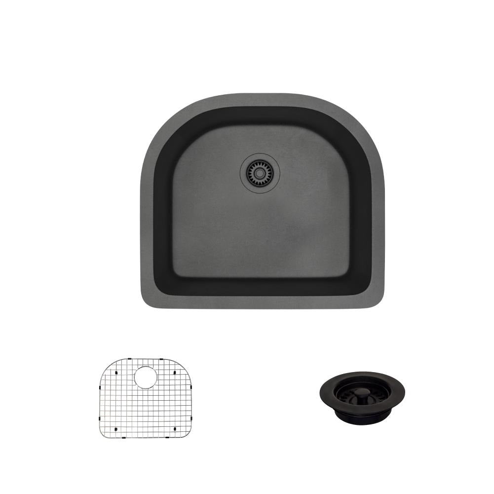 Rene 25" Composite Granite Kitchen Sink, Carbon, R3-1005-CAR-ST-CGF - The Sink Boutique