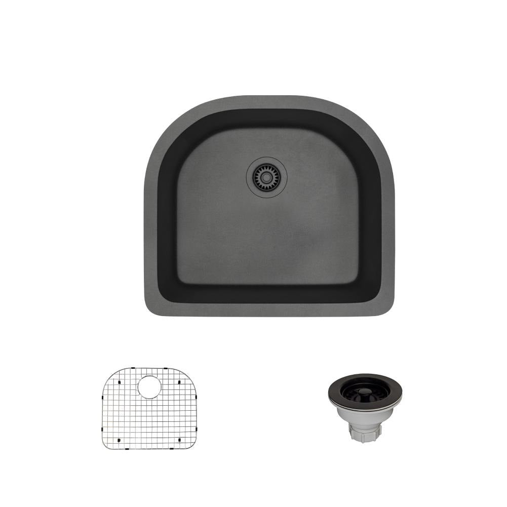 Rene 25" Composite Granite Kitchen Sink, Carbon, R3-1005-CAR-ST-CGS - The Sink Boutique