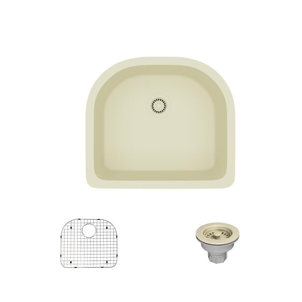 Rene 25" Composite Granite Kitchen Sink, Ecru, R3-1005-ECR-ST-CGS - The Sink Boutique