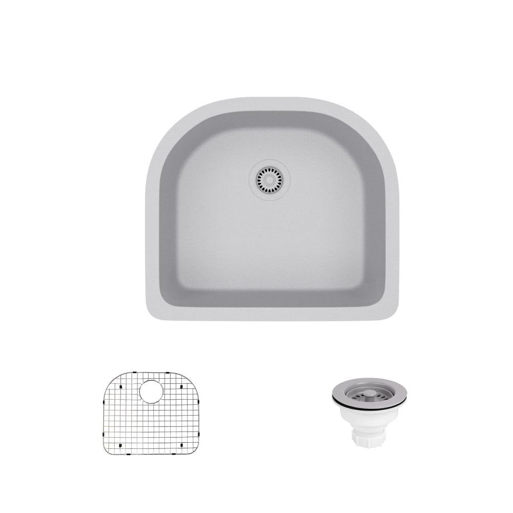 Rene 25" Composite Granite Kitchen Sink, Pewter, R3-1005-PWT-ST-CGS - The Sink Boutique