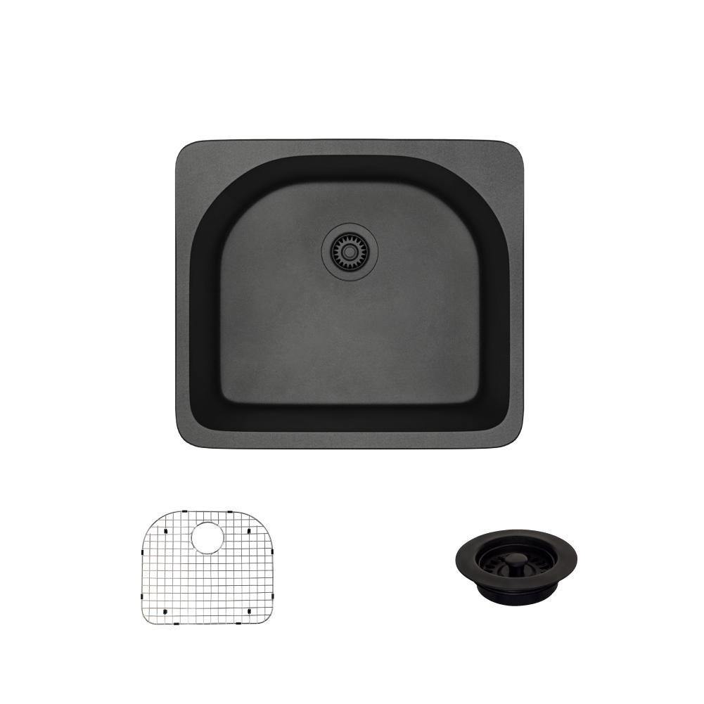 Rene 25" Composite Granite Kitchen Sink, Carbon, R3-2005-CAR-ST-CGF - The Sink Boutique