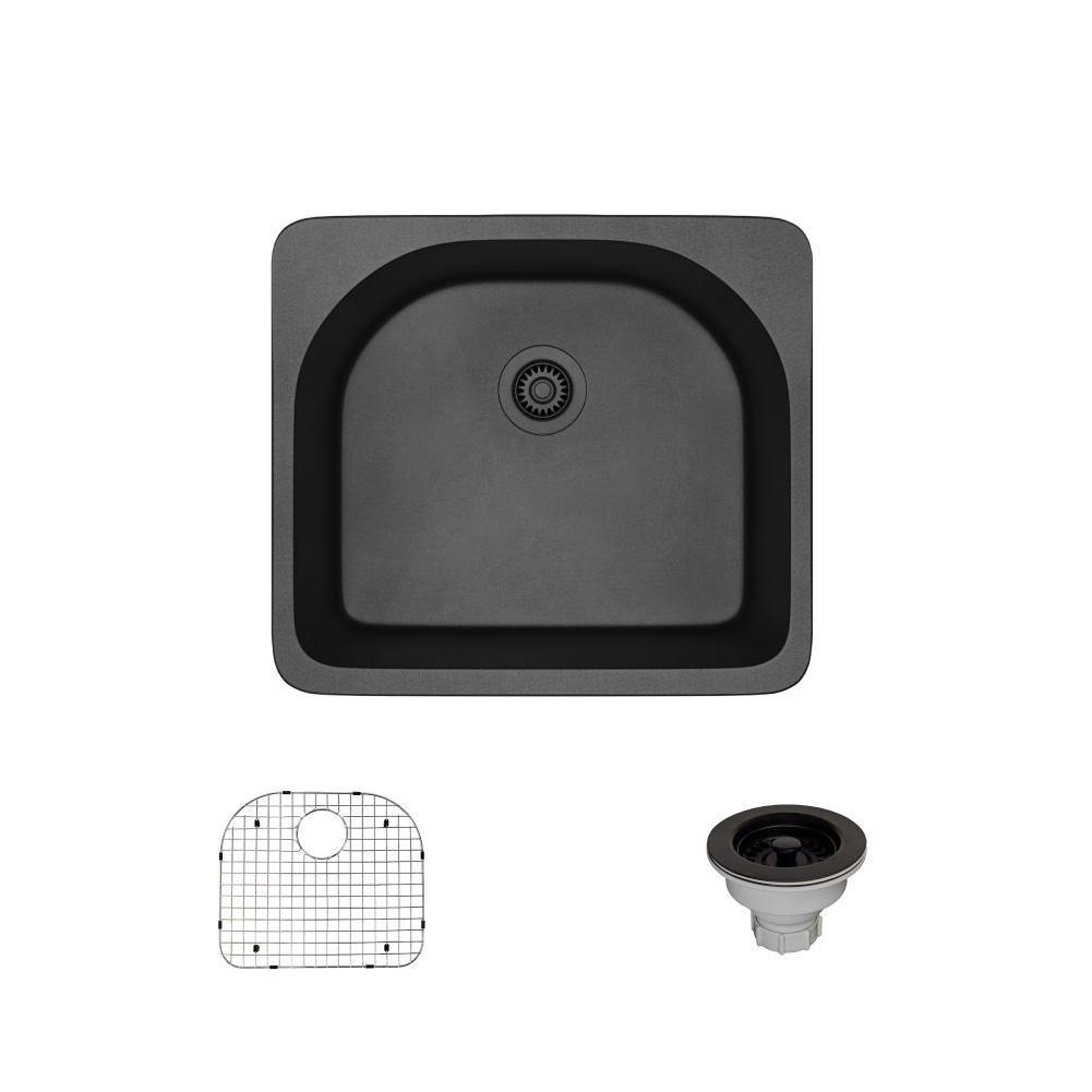 Rene 25" Composite Granite Kitchen Sink, Carbon, R3-2005-CAR-ST-CGS - The Sink Boutique