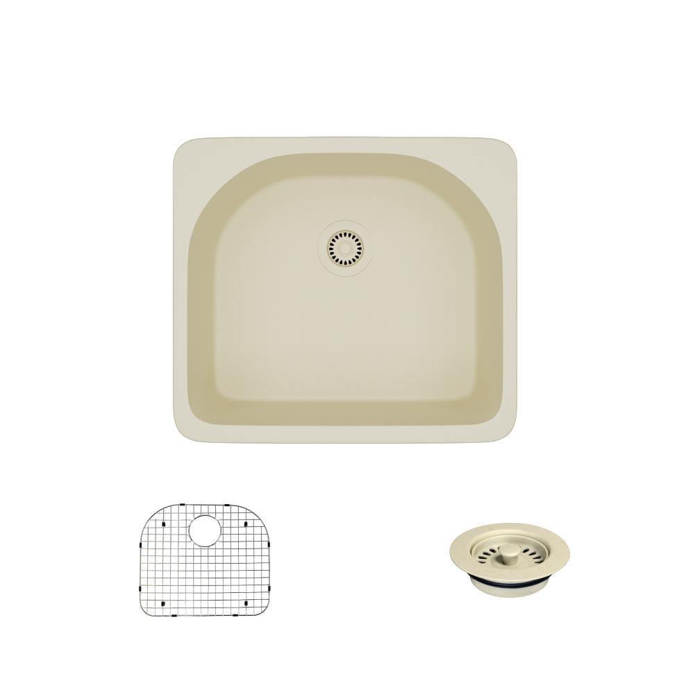 Rene 25" Composite Granite Kitchen Sink, Ecru, R3-2005-ECR-ST-CGF - The Sink Boutique