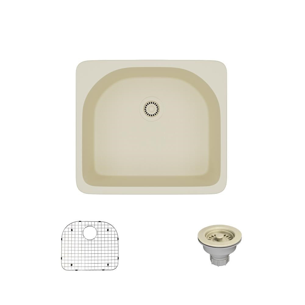 Rene 25" Composite Granite Kitchen Sink, Ecru, R3-2005-ECR-ST-CGS - The Sink Boutique