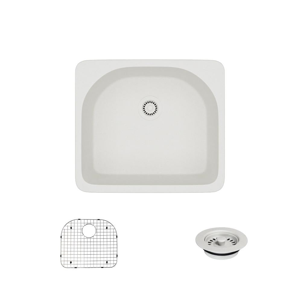 Rene 25" Composite Granite Kitchen Sink, Ivory, R3-2005-IVR-ST-CGF - The Sink Boutique