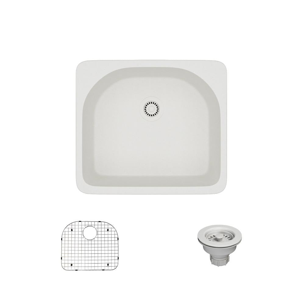 Rene 25" Composite Granite Kitchen Sink, Ivory, R3-2005-IVR-ST-CGS - The Sink Boutique