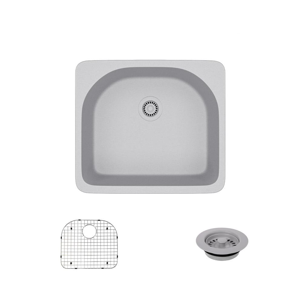 Rene 25" Composite Granite Kitchen Sink, Pewter, R3-2005-PWT-ST-CGF - The Sink Boutique