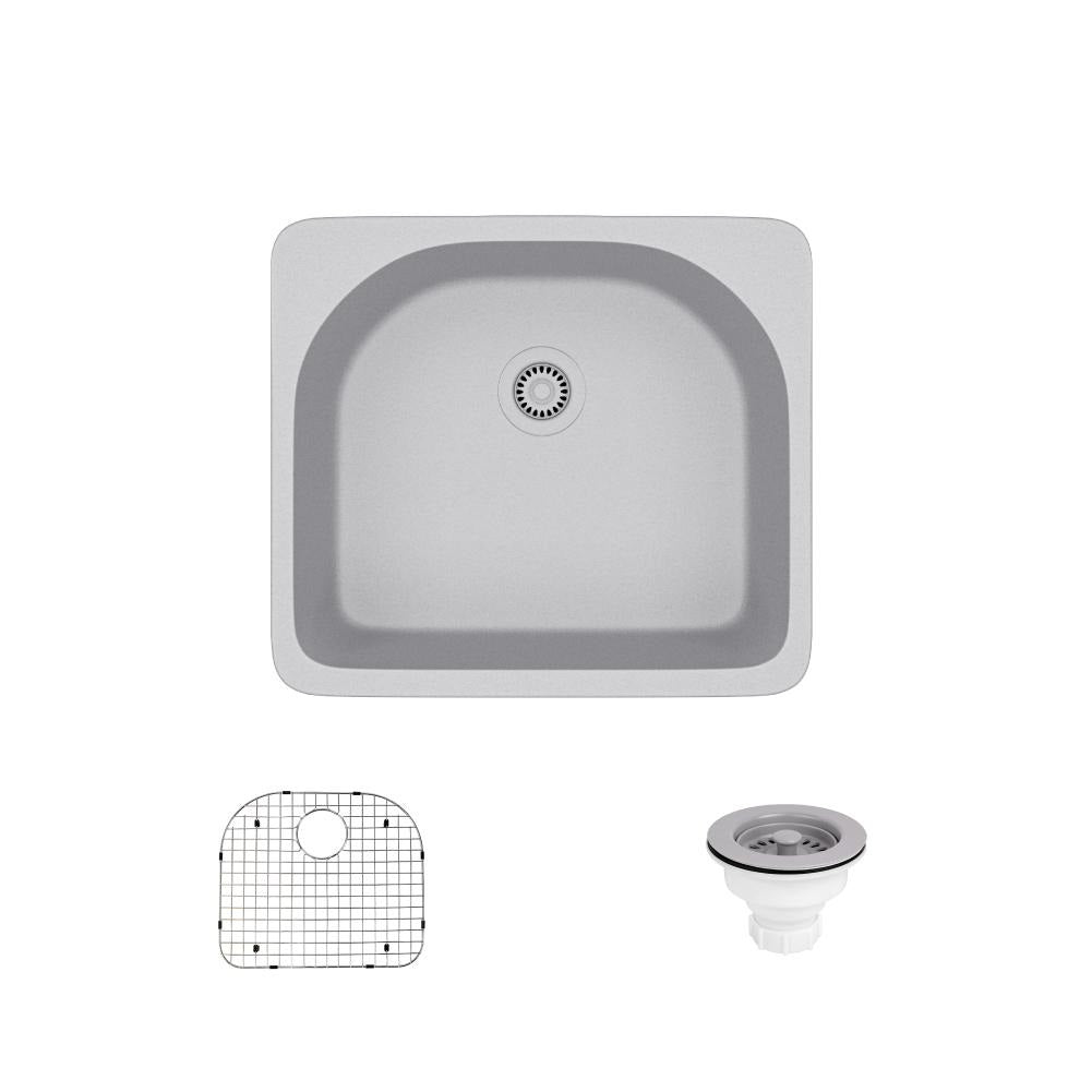 Rene 25" Composite Granite Kitchen Sink, Pewter, R3-2005-PWT-ST-CGS - The Sink Boutique