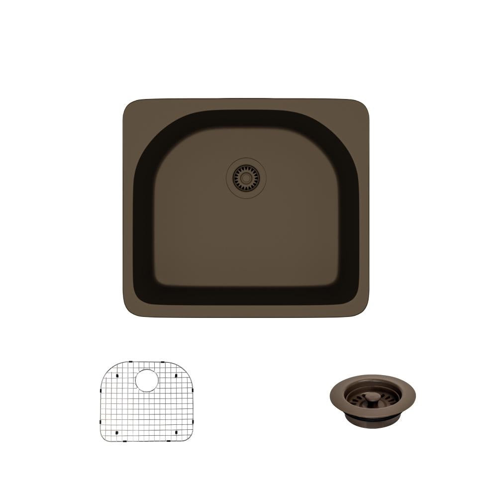 Rene 25" Composite Granite Kitchen Sink, Umber, R3-2005-UMB-ST-CGF - The Sink Boutique