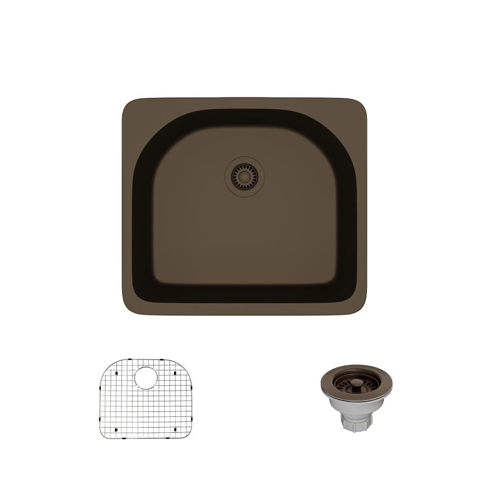 Rene 25" Composite Granite Kitchen Sink, Umber, R3-2005-UMB-ST-CGS - The Sink Boutique
