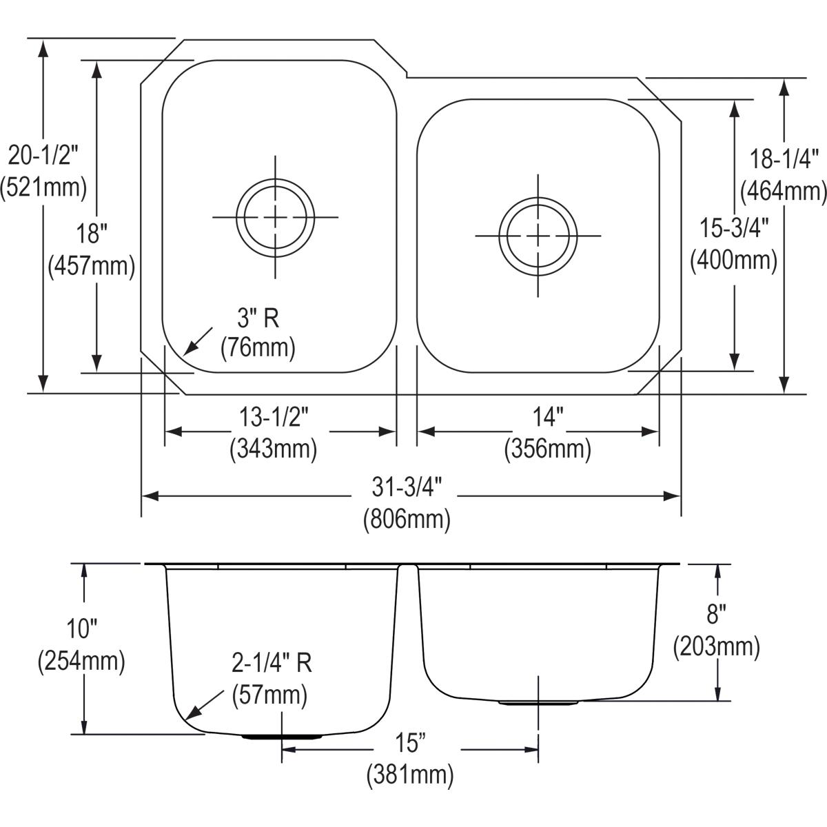 Alternate Image for Elkay Dayton 32" Stainless Steel Kitchen Sink, 50/50 Double Bowl, 18 Gauge, Soft Satin, DCFU312010R