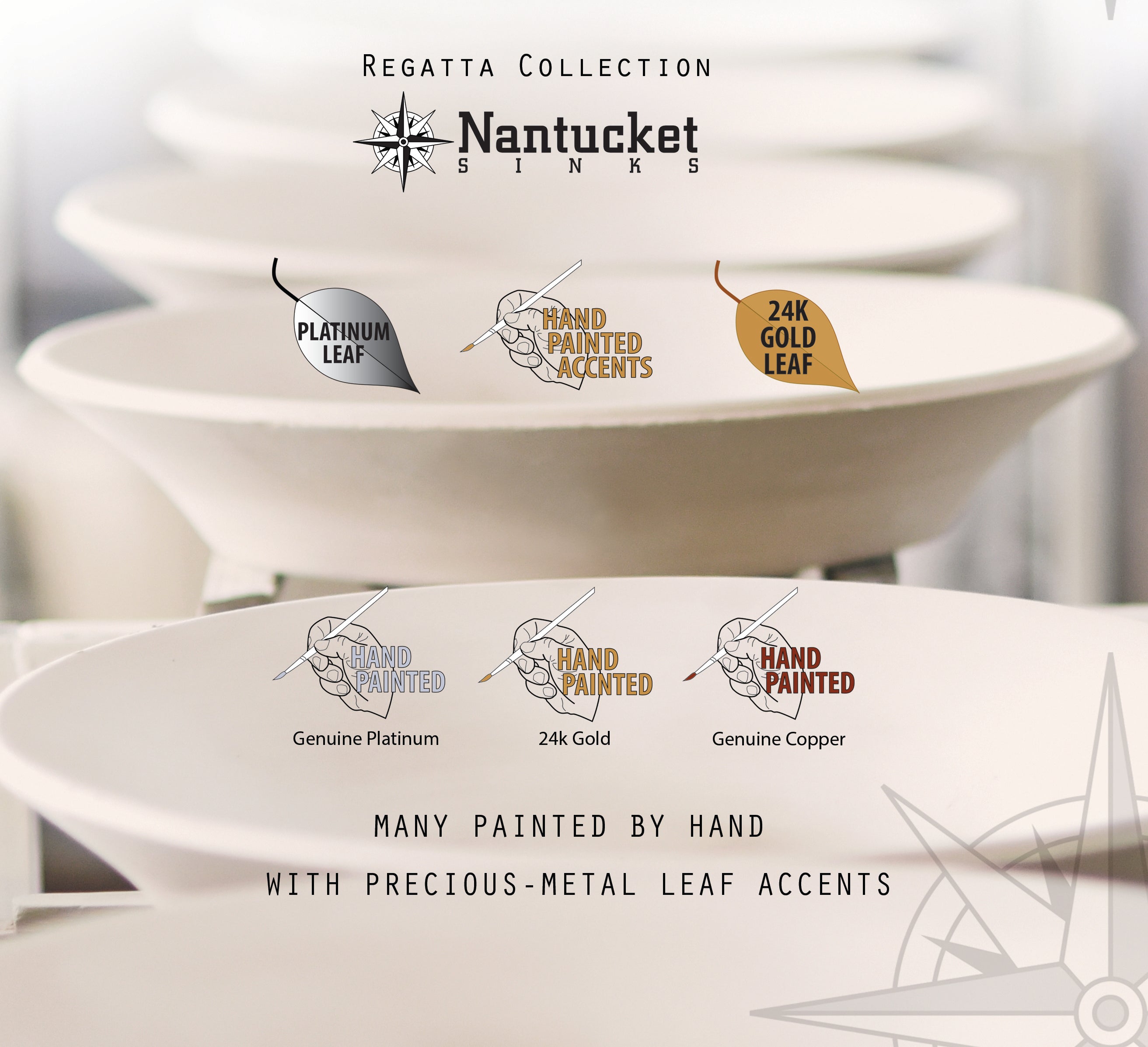 Alternate Image for Nantucket Sinks Regatta 20" Fireclay Bathroom Sink, White/Gold, RC73240GS