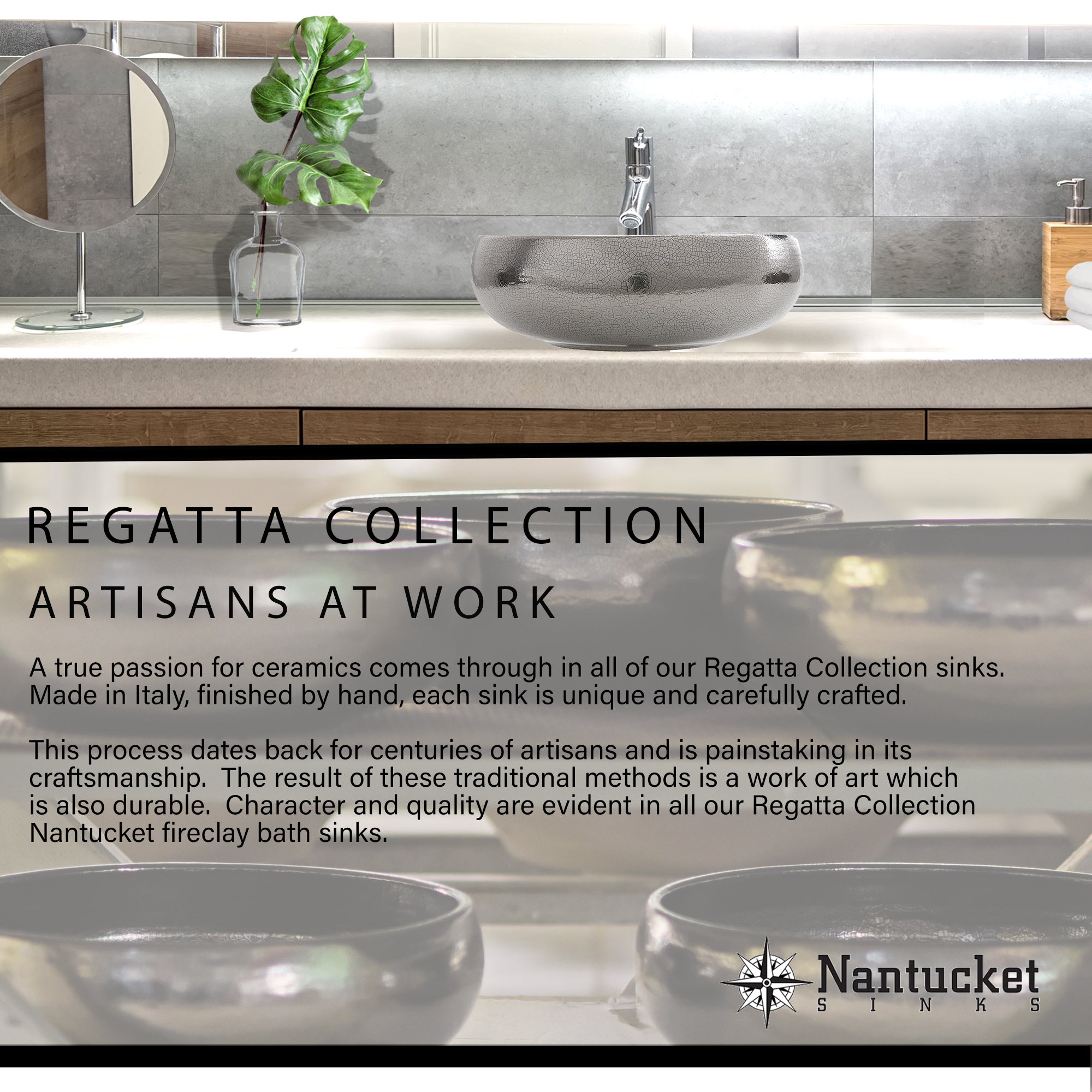 Alternate Image for Nantucket Sinks Regatta 20" Fireclay Bathroom Sink, White/Gold, RC73240GS