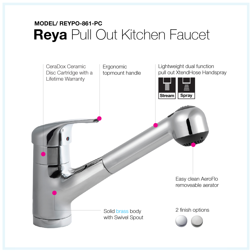 Alternate Image for Houzer Reya Pull Out Kitchen Faucet with CeraDox Technology Polished Chrome, REYPO-861-PC