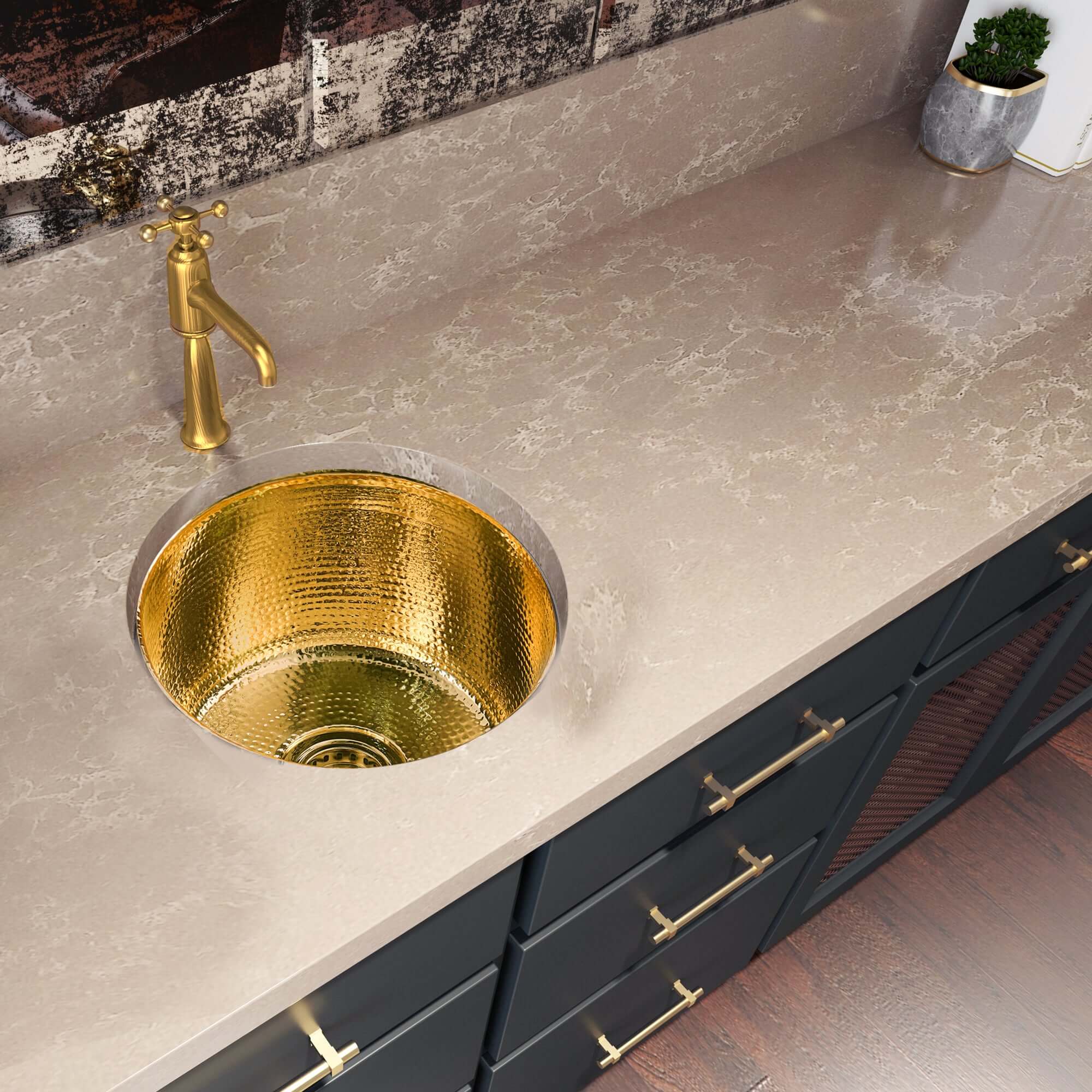 Alternate Image for Nantucket Sinks Brightwork Home 15" Round Brass Bar/Kitchen Sink, RS15-UB