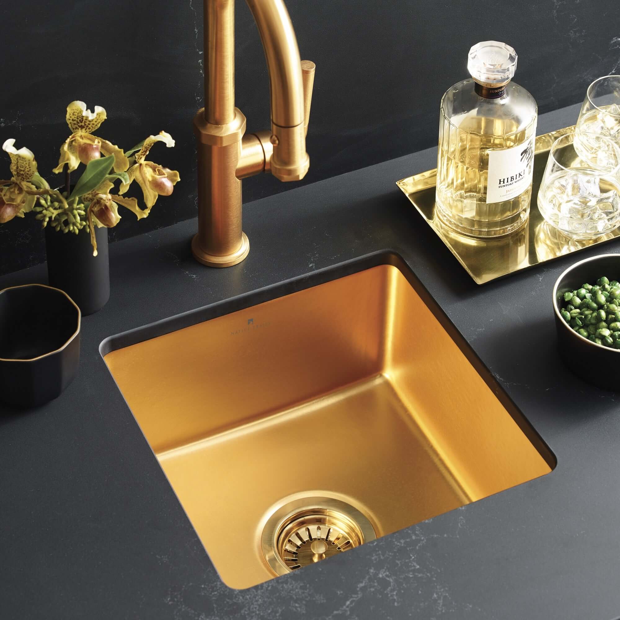 Alternate Image for Native Trails Reveler 16" Square Fireclay Bar/Prep Sink, Matte Gold, PMB1515-G