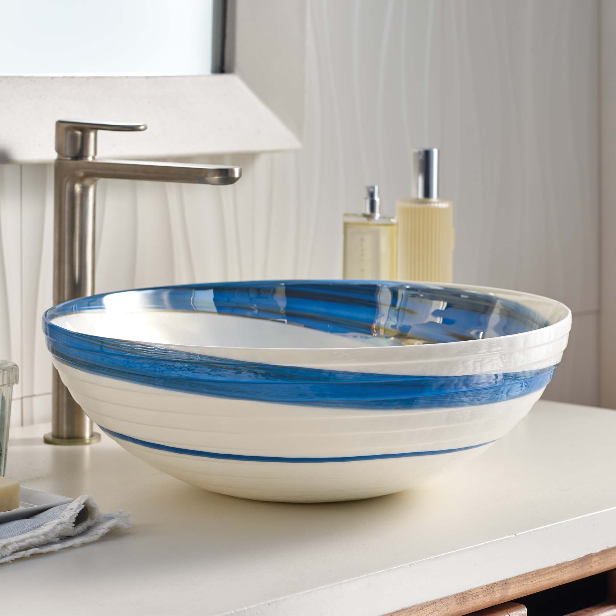 Native Trails Murano 16" Round Vessel Glass Bathroom Sink, Marina, MG1605-MA
