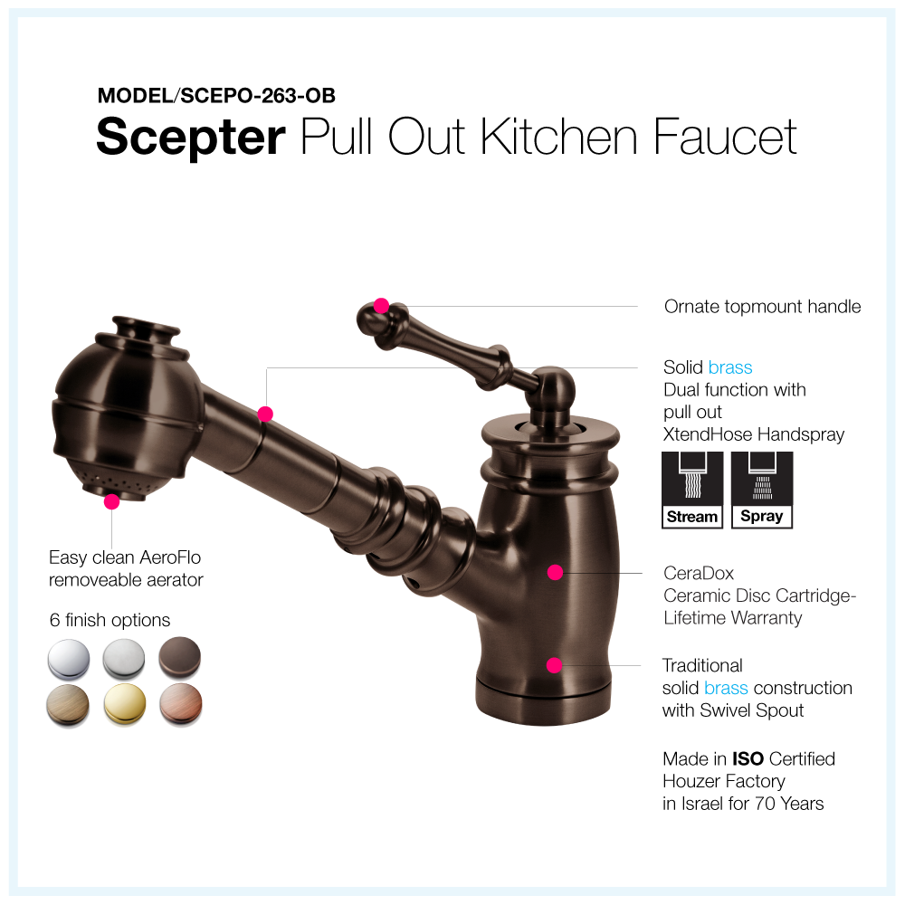 Alternate Image for Houzer Scepter Pull Out Solid Brass Kitchen Faucet Oil Rubbed Bronze, SCEPO-263-OB