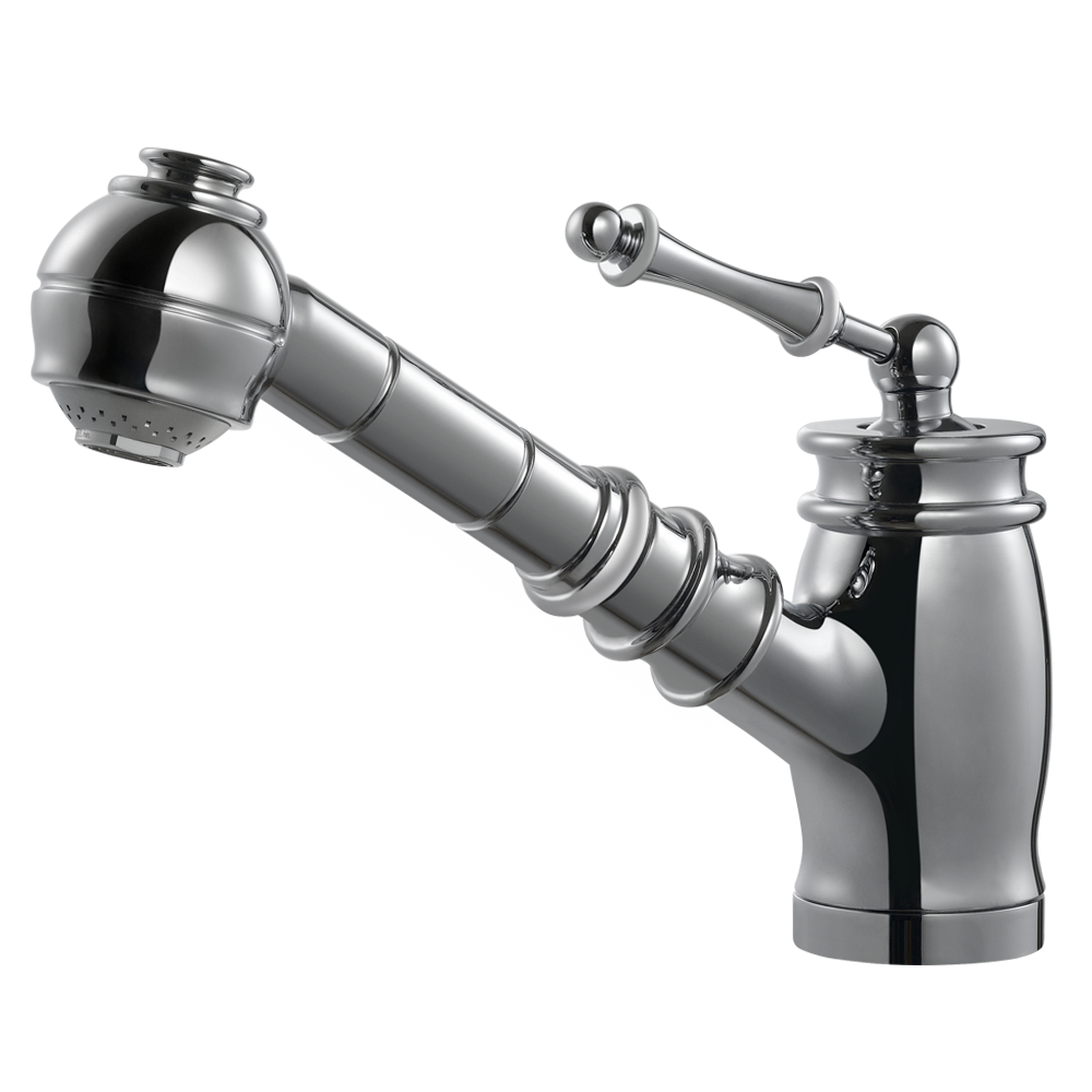 Alternate Image for Houzer Scepter Pull Out Traditional Solid Brass Kitchen Faucet CeraDox Technology Polished Chrome, SCEPO-263-PC