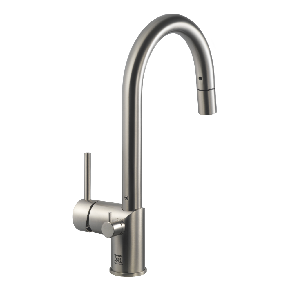 Houzer Sentinel Pull Down Kitchen Faucet Hot Water Safety Brushed Nickel, SENPD-466-BN