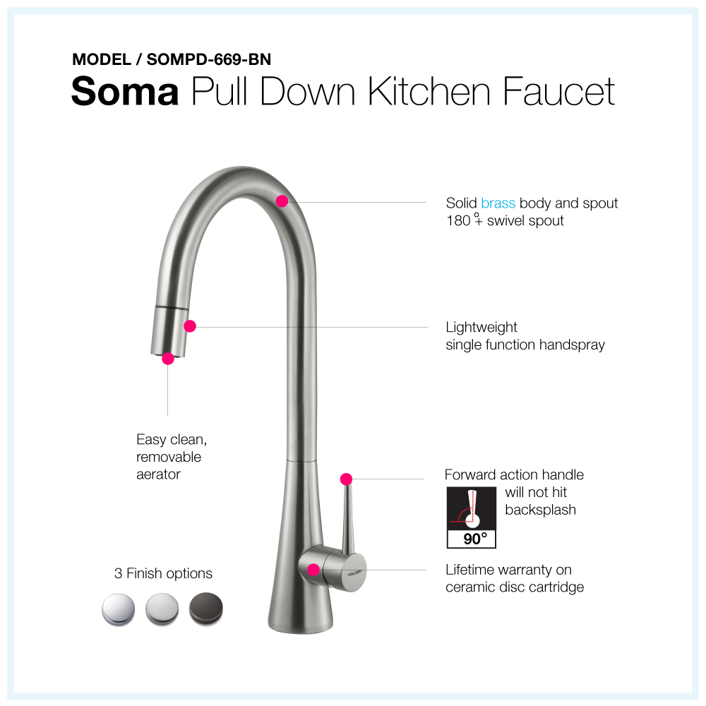 Alternate Image for Houzer Soma Pull Down Kitchen Faucet Brushed Nickel, SOMPD-669-BN