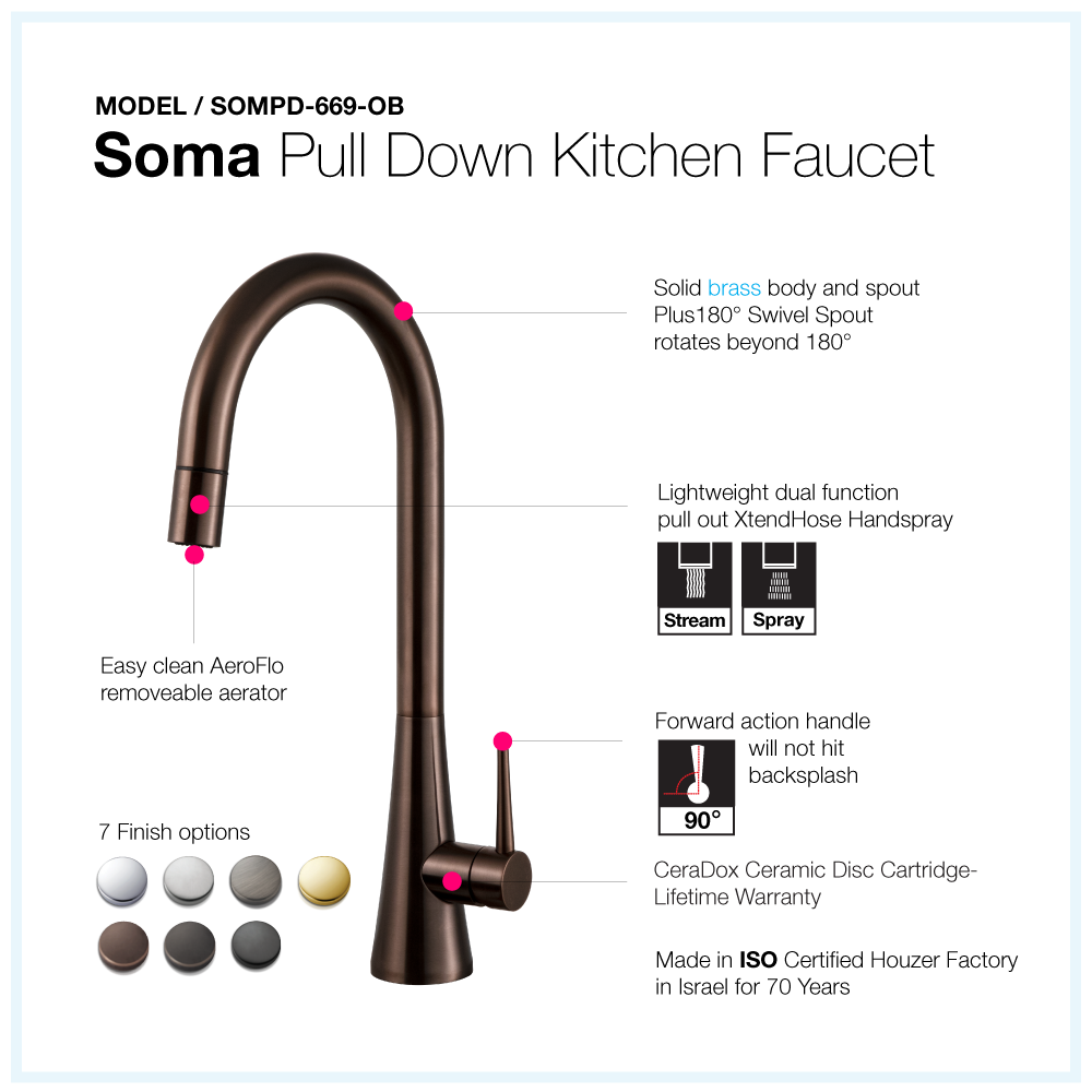Alternate Image for Houzer Soma Pull Down Kitchen Faucet Oil Rubbed Bronze, SOMPD-669-OB