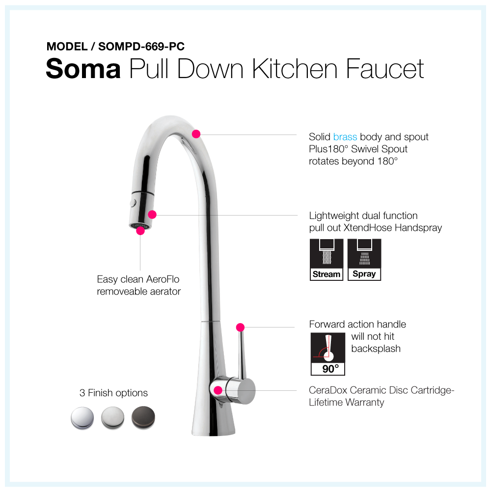 Alternate Image for Houzer Soma Pull Down Kitchen Faucet with CeraDox Technology Polished Chrome, SOMPD-669-PC