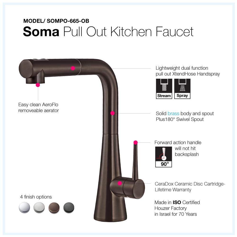 Alternate Image for Houzer Soma Pull Out Kitchen Faucet Oil Rubbed Bronze, SOMPO-665-OB