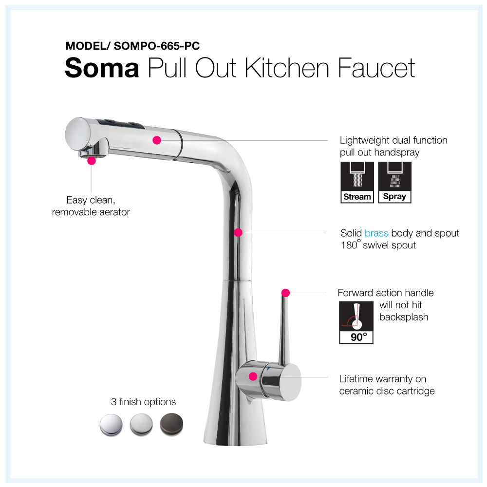 Alternate Image for Houzer Soma Pull Out Kitchen Faucet with CeraDox Technology Polished Chrome, SOMPO-665-PC
