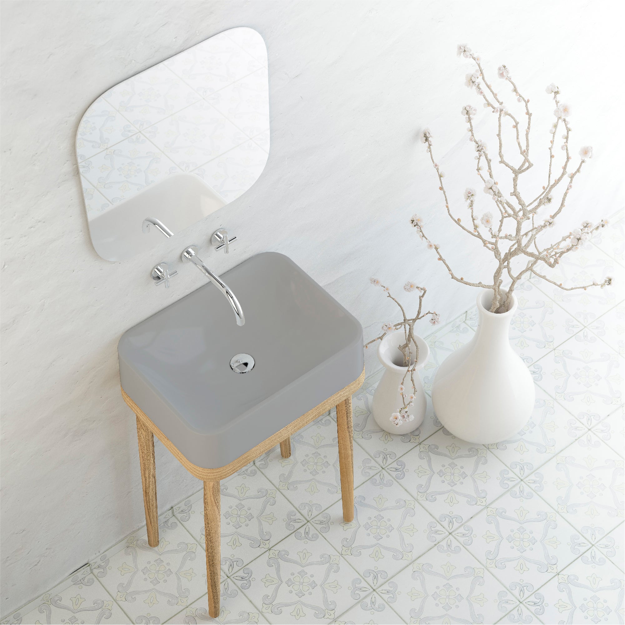Karran Sternhagen Sea Crest 21.5" x 16.375" Rectangular Vessel Quartz Composite ADA Bathroom Sink, Grey, SQS200GR