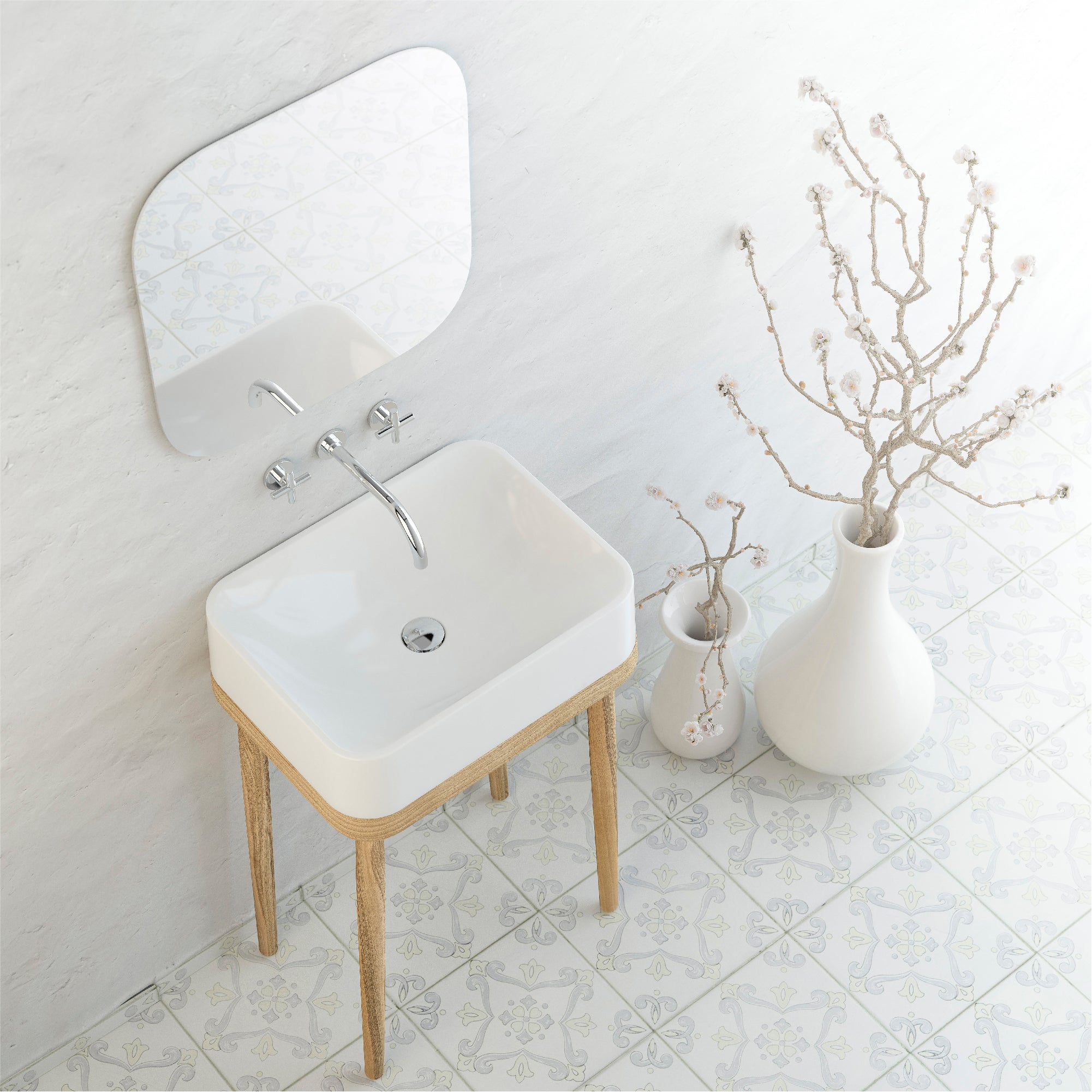 Karran Sternhagen Sea Crest 21.5" x 16.375" Rectangular Vessel Quartz Composite ADA Bathroom Sink, White, SQS200WH