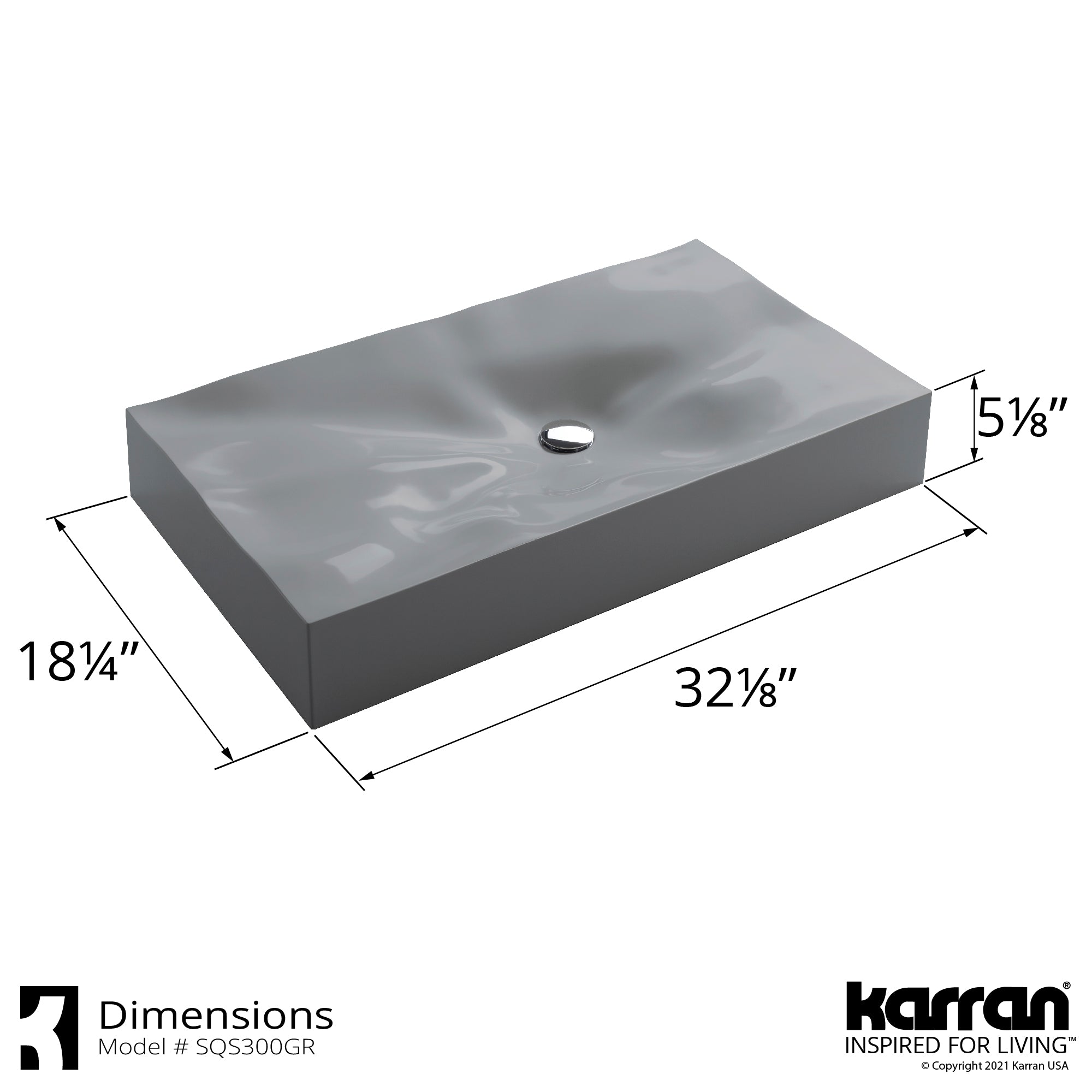 Alternate Image for Karran Sternhagen Mirage 32.125" x 18.25" Rectangular Vessel Quartz Composite ADA Bathroom Sink, Grey, SQS300GR