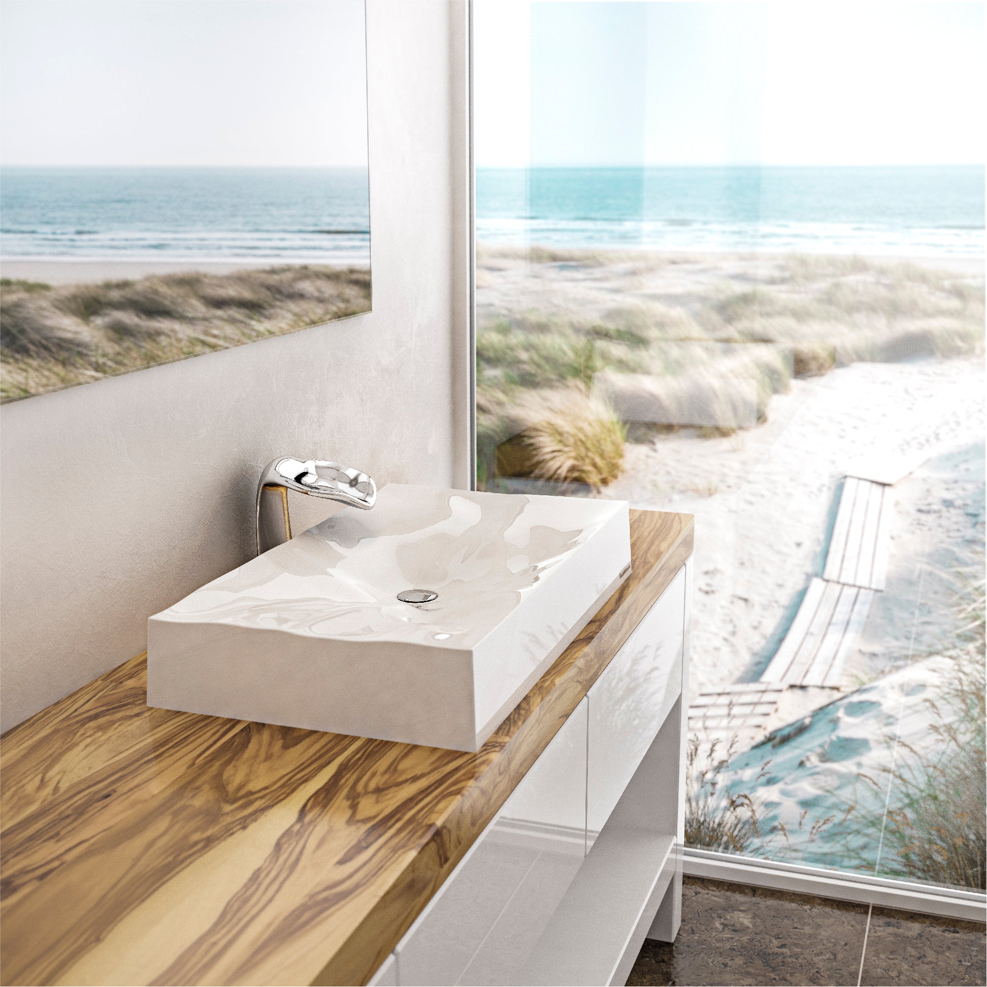 Karran Sternhagen Mirage 32.125" x 18.25" Rectangular Vessel Quartz Composite ADA Bathroom Sink, White, SQS300WH