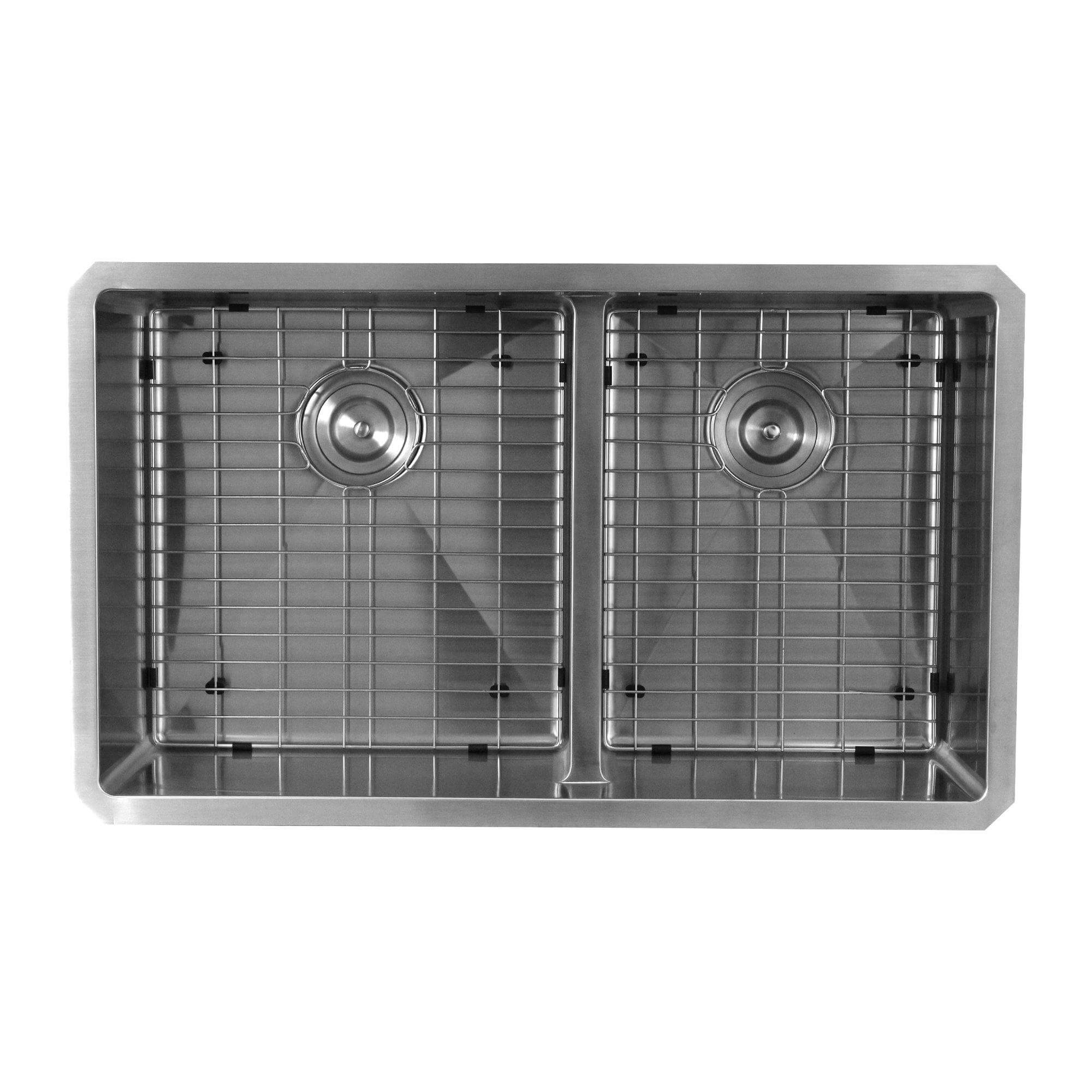 Alternate Image for Nantucket Sinks Pro Series 32" Undermount 304 Stainless Steel Kitchen Sink with Accessories, 16 Gauge, 55/45 Double Bowl, Silver, SR3219-OS-16