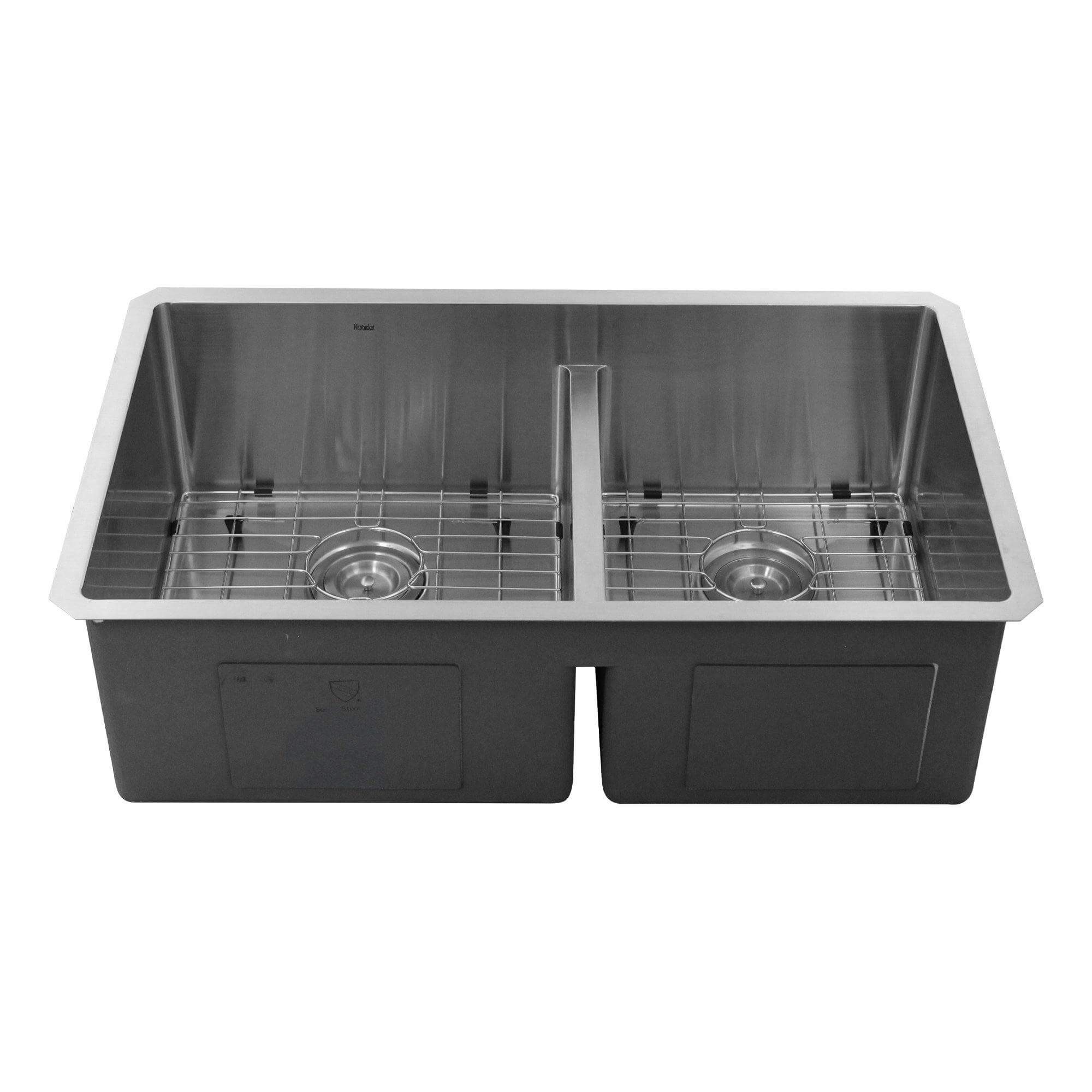 Alternate Image for Nantucket Sinks Pro Series 32" Undermount 304 Stainless Steel Kitchen Sink with Accessories, 16 Gauge, 55/45 Double Bowl, Silver, SR3219-OS-16