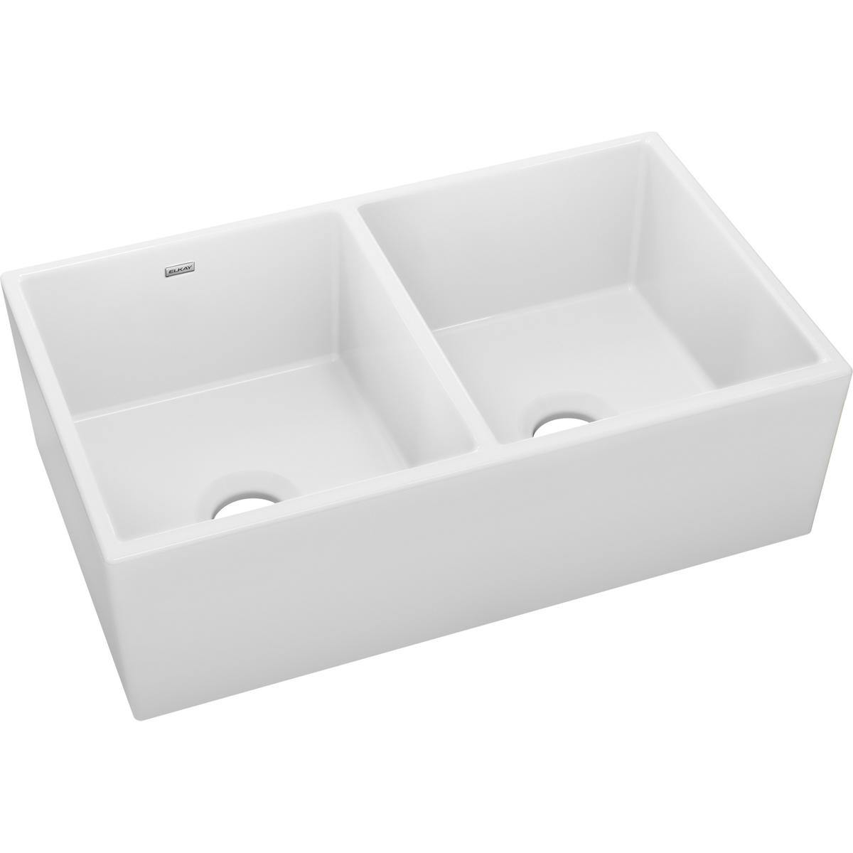 Alternate Image for Elkay 33" Fireclay Farmhouse Kitchen Sink, 50/50 Double Bowl, White, SWUF32189WH