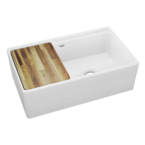 Elkay SWUF3320WH 33" Fireclay Farmhouse Kitchen Sink, 40/60 Double Bowl