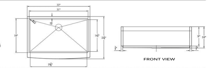 Alternate Image for Nantucket Sinks Pro Series 33" Stainless Steel Farmhouse Sink, 16 Gauge, APRON332010-16