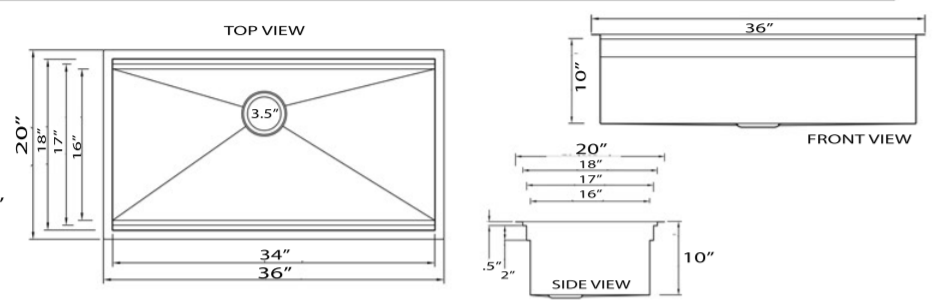 Alternate Image for Nantucket Sinks Pro Series 36" Stainless Steel Kitchen Sink, 16 Gauge, ZR-PS-3620-16