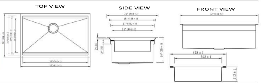 Alternate Image for Nantucket Sinks Pro Series 32" Stainless Steel Kitchen Sink, 16 Gauge, ZR-PS-3220-16