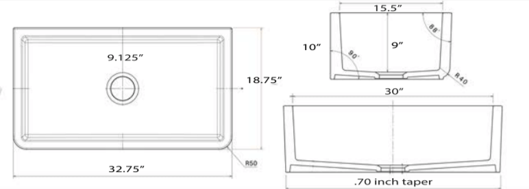 Alternate Image for Nantucket Sinks Cape 33" Fireclay Farmhouse Sink, White, Harwich-33