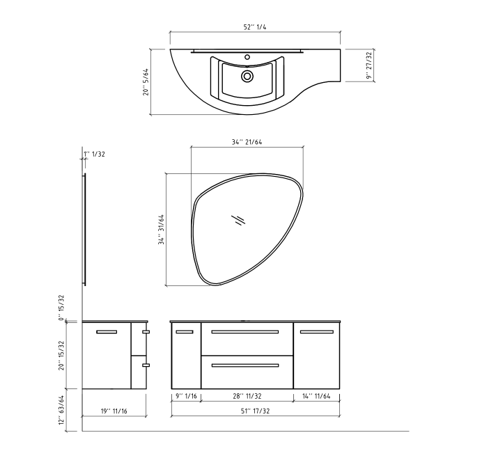 Alternate Image for Latoscana 52" Modern Bathroom Vanity, Ameno Series, Left Side, AM52L