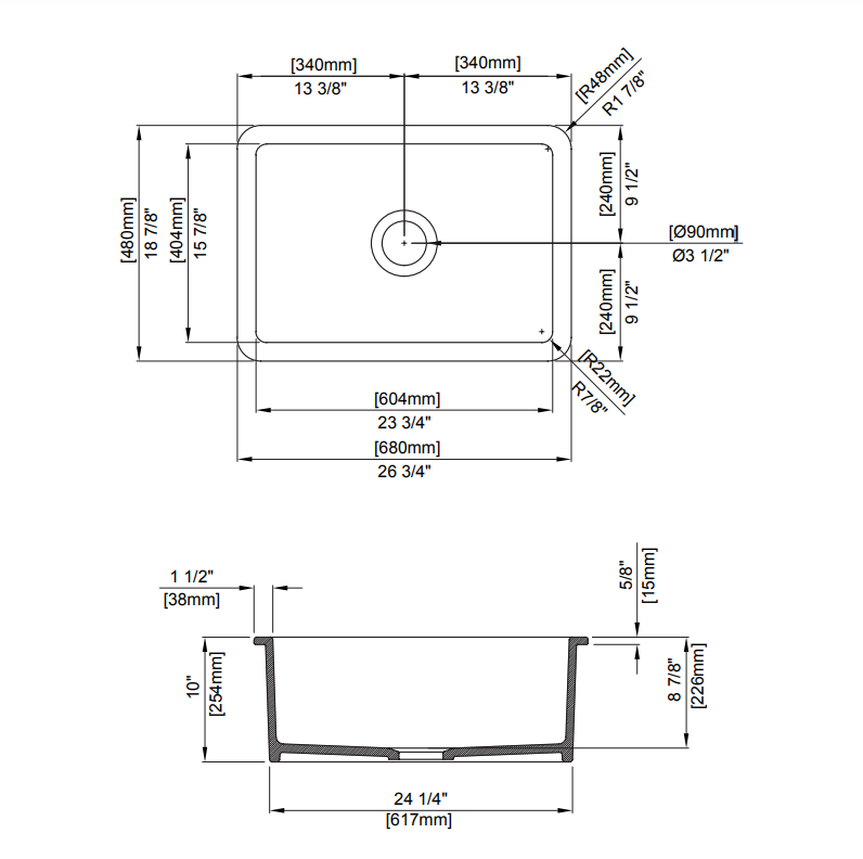 Alternate Image for BOCCHI Sotto 27" Fireclay Dual Mount Single Bowl Kitchen Sink, Matte Dark Gray, 1360-020-0120