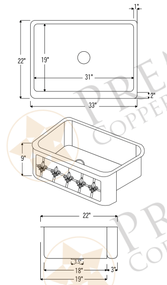 Alternate Image for Premier Copper Products 33" Copper Farmhouse Sink, Oil Rubbed Bronze and Nickel, KASDB33229F-NB